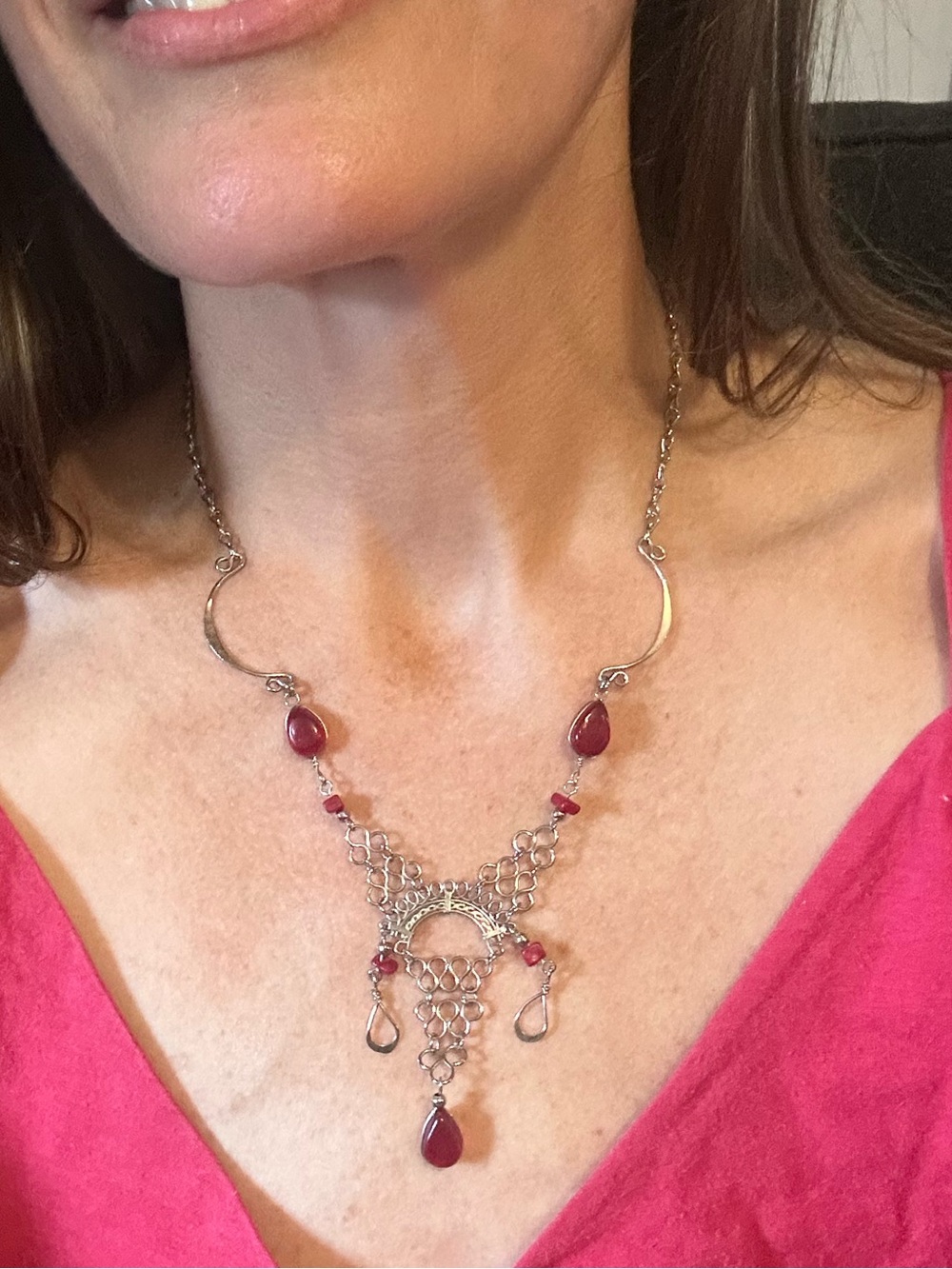 Ren fair Beaded Necklace with Red Gem Accents